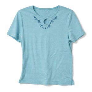 🦜 Alia Sky Blue Floral Embroidered Accent Tee - MP